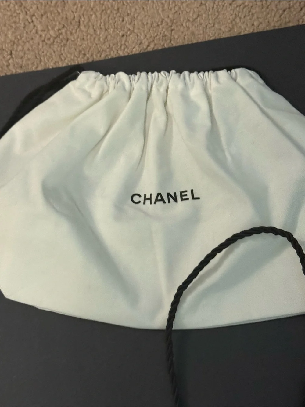 CHANEL White and Black Logo Paper Shopping Bag